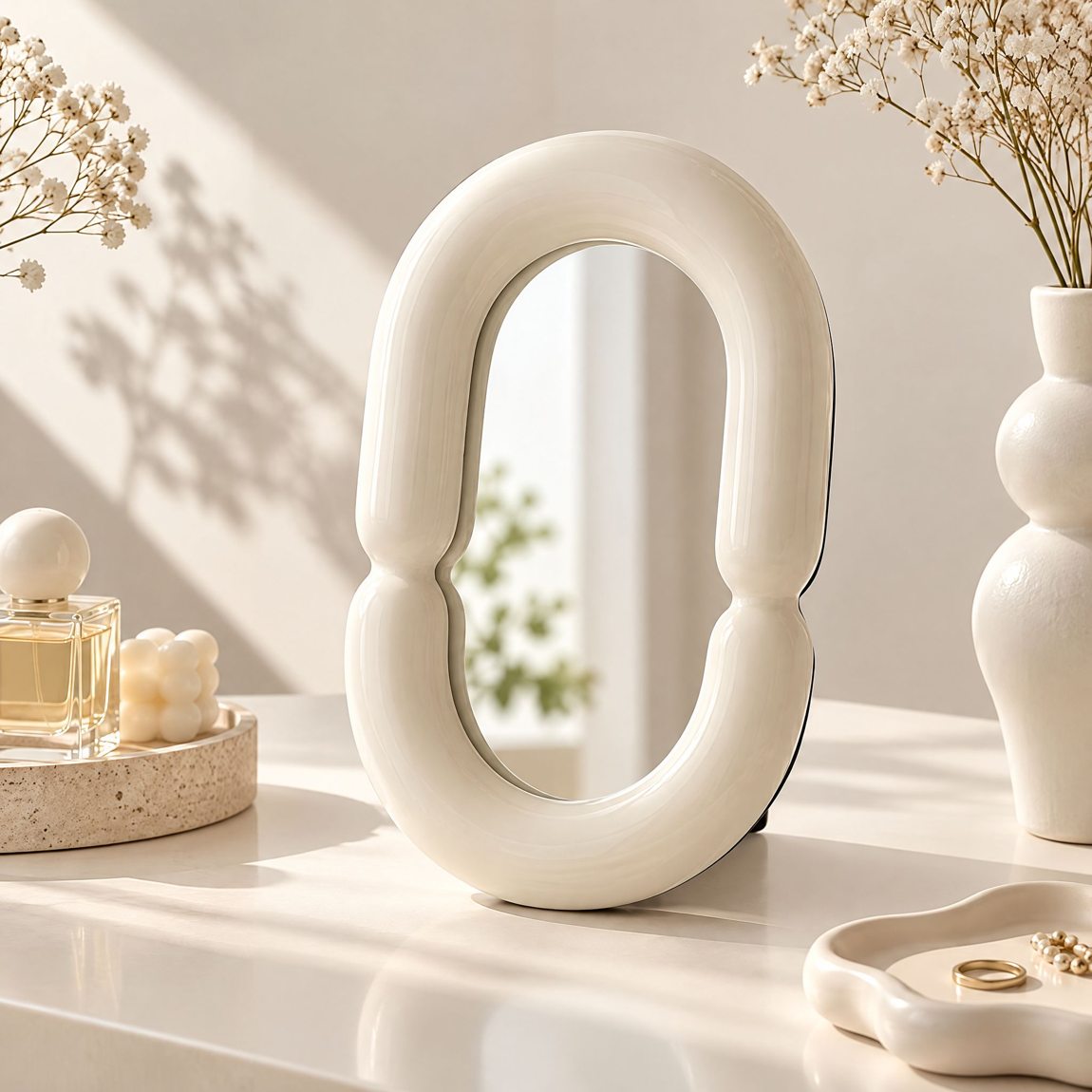 Miorad™ Ivory Sculptural Loop Tabletop Mirror - image 1