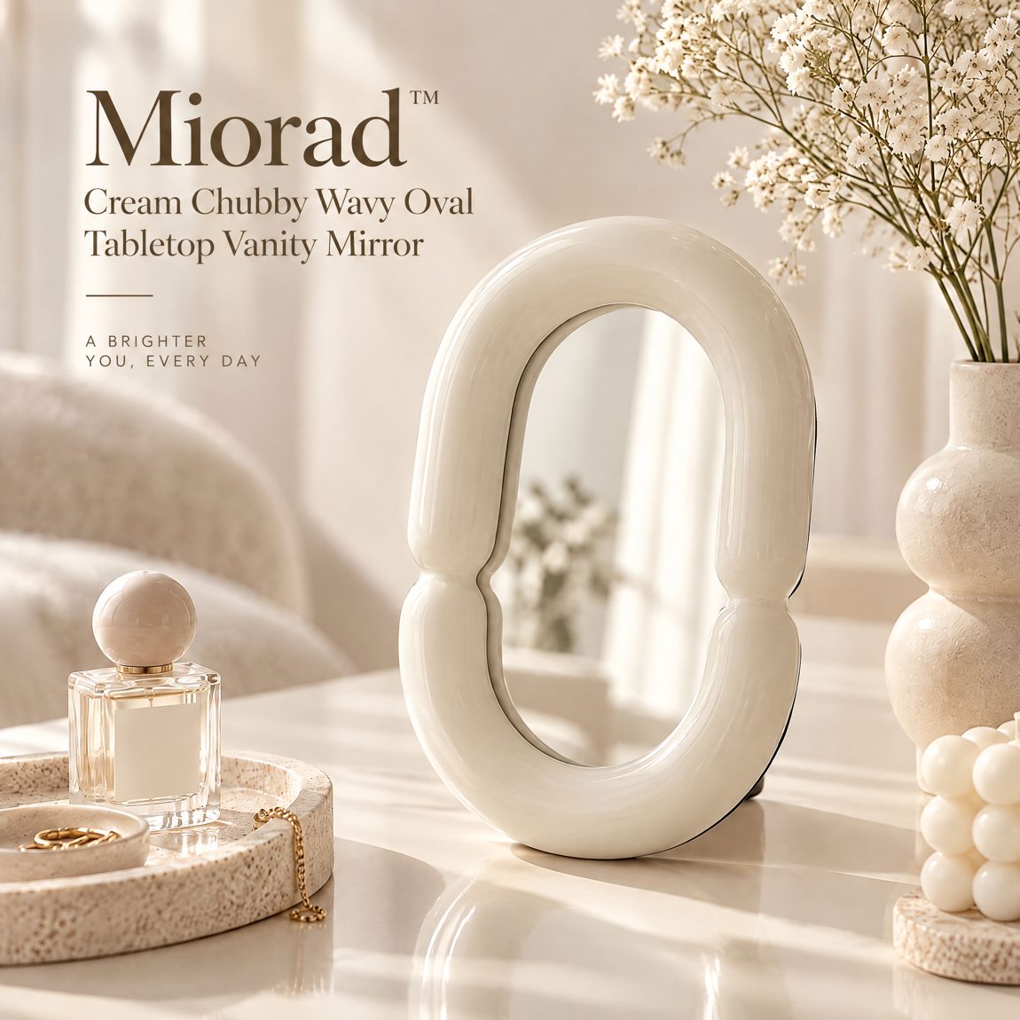 Miorad™ Ivory Sculptural Loop Tabletop Mirror - image 2