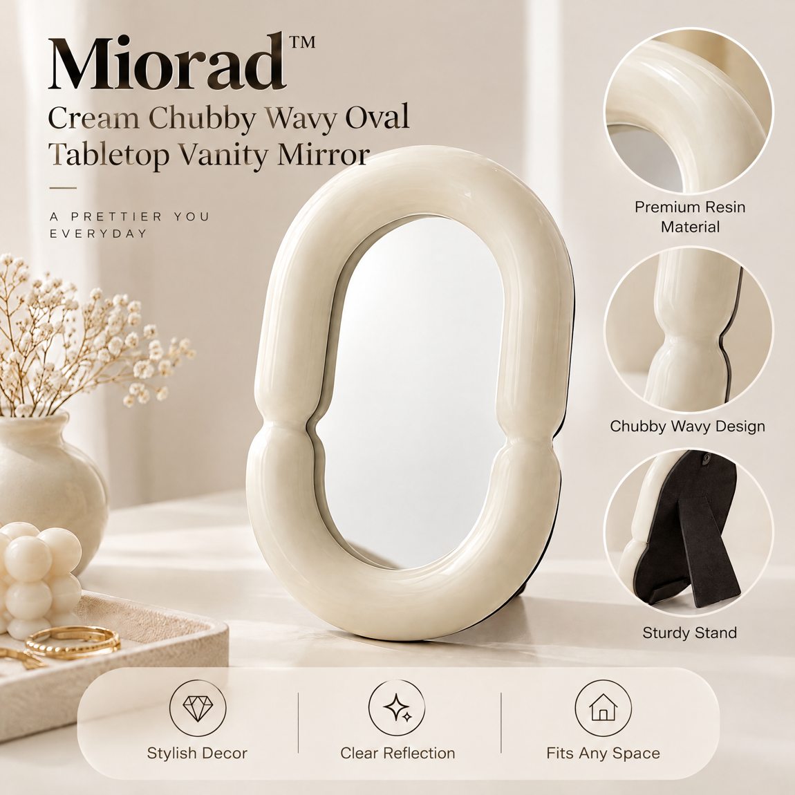 Miorad™ Ivory Sculptural Loop Tabletop Mirror - image 4