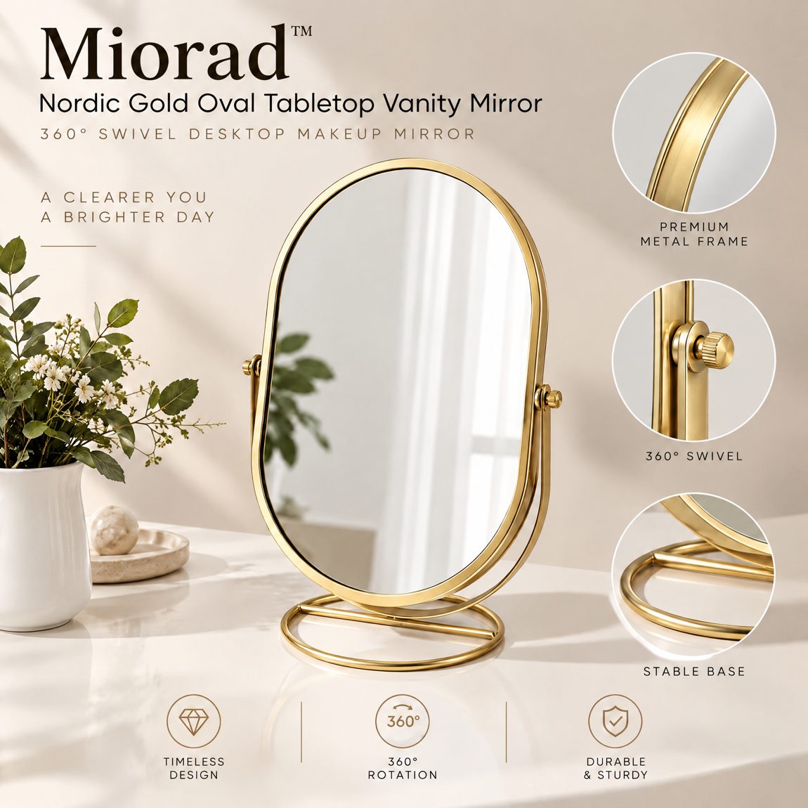 Miorad™ Gold Frame Oval Standing Vanity Mirror - image 3