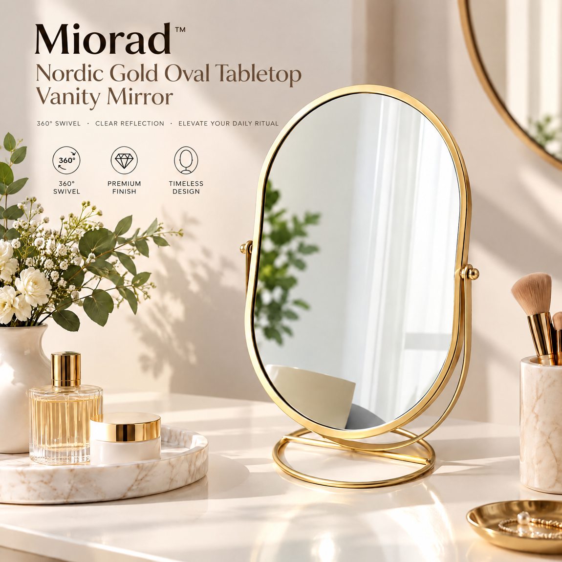 Miorad™ Gold Frame Oval Standing Vanity Mirror - image 4
