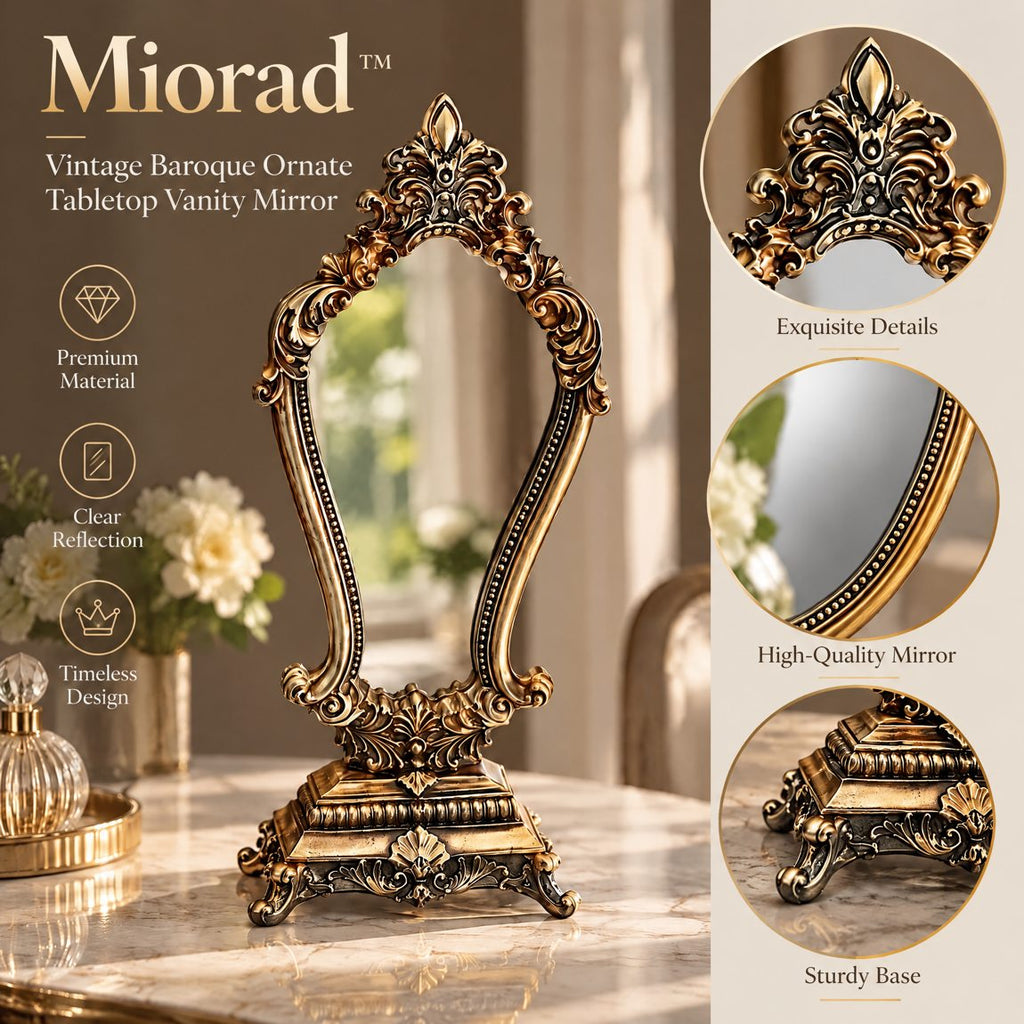 Miorad™ Antique Gold Ornate Tabletop Mirror - image 2