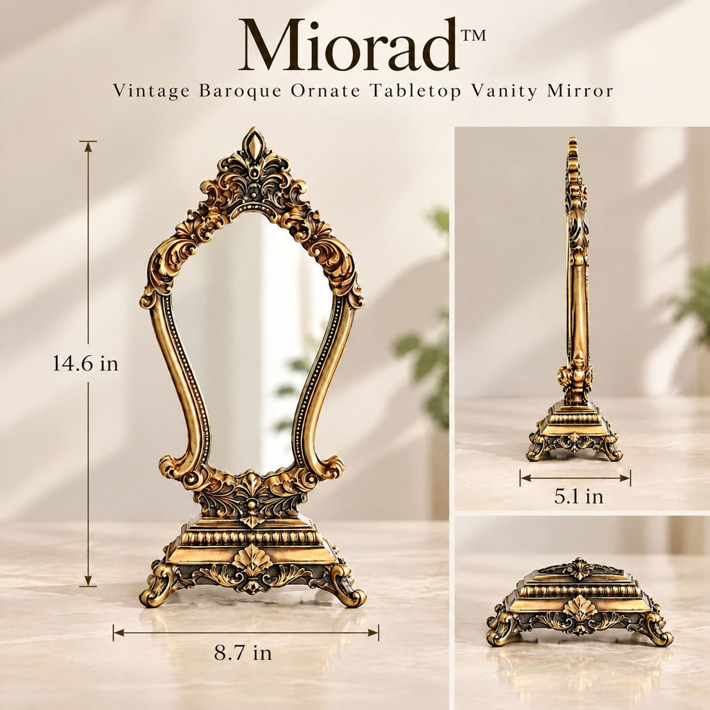 Miorad™ Antique Gold Ornate Tabletop Mirror - image 3