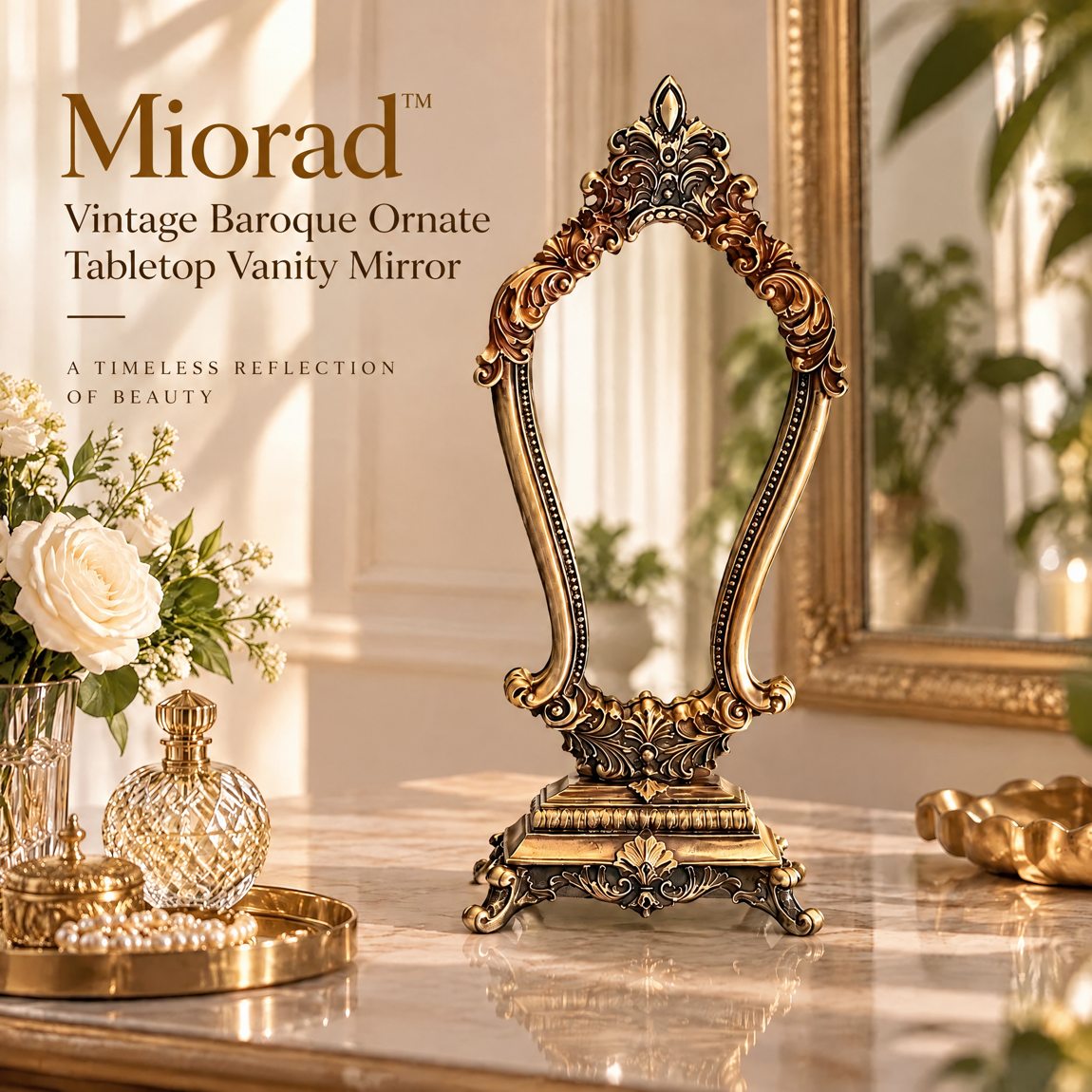 Miorad™ Antique Gold Ornate Tabletop Mirror - image 4