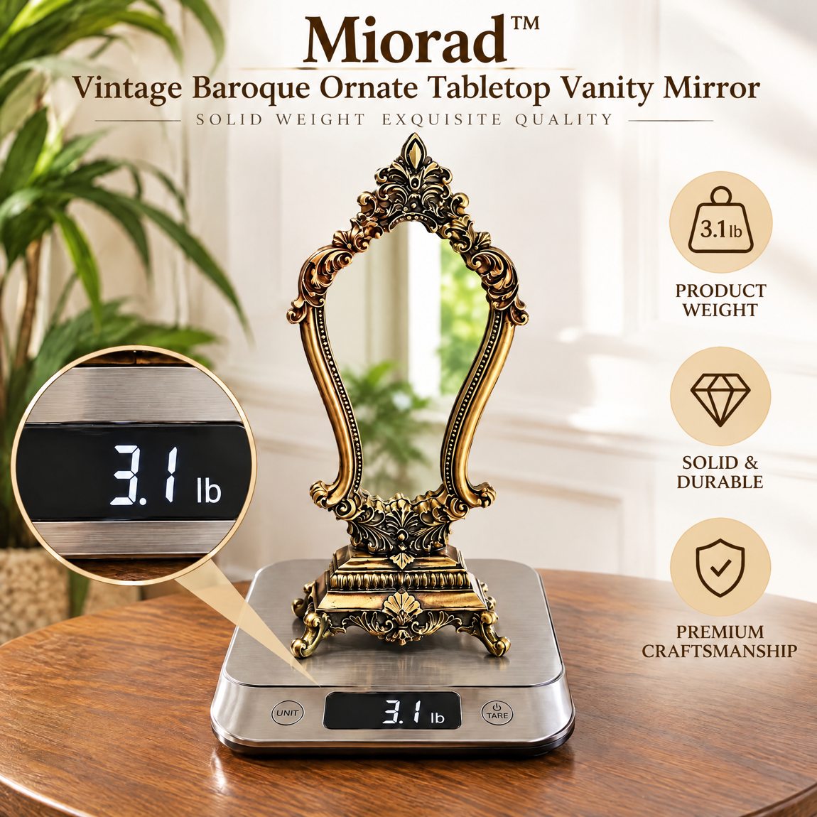 Miorad™ Antique Gold Ornate Tabletop Mirror - image 5