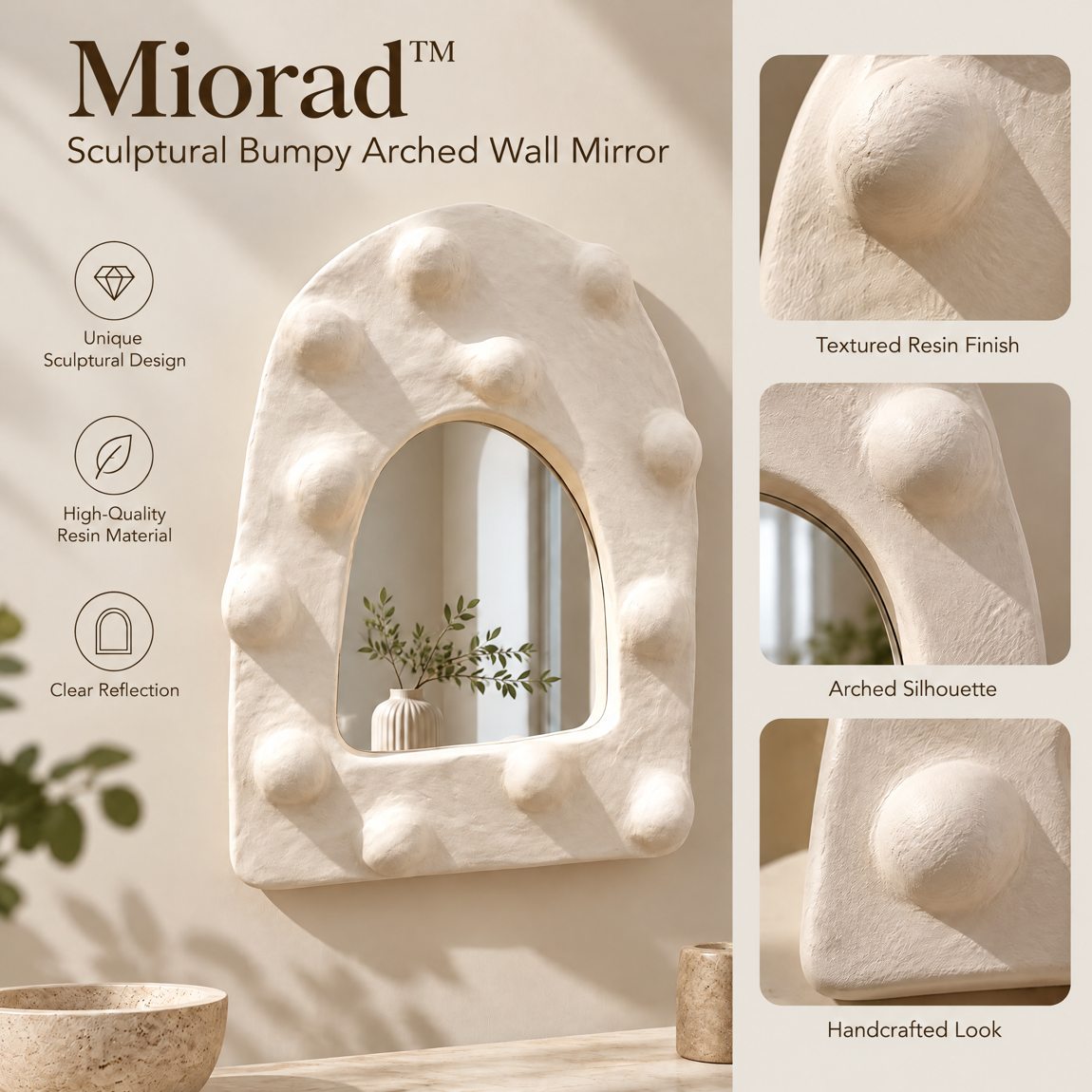 Miorad™ Sculptural Wavy White Standing Mirror photo 5