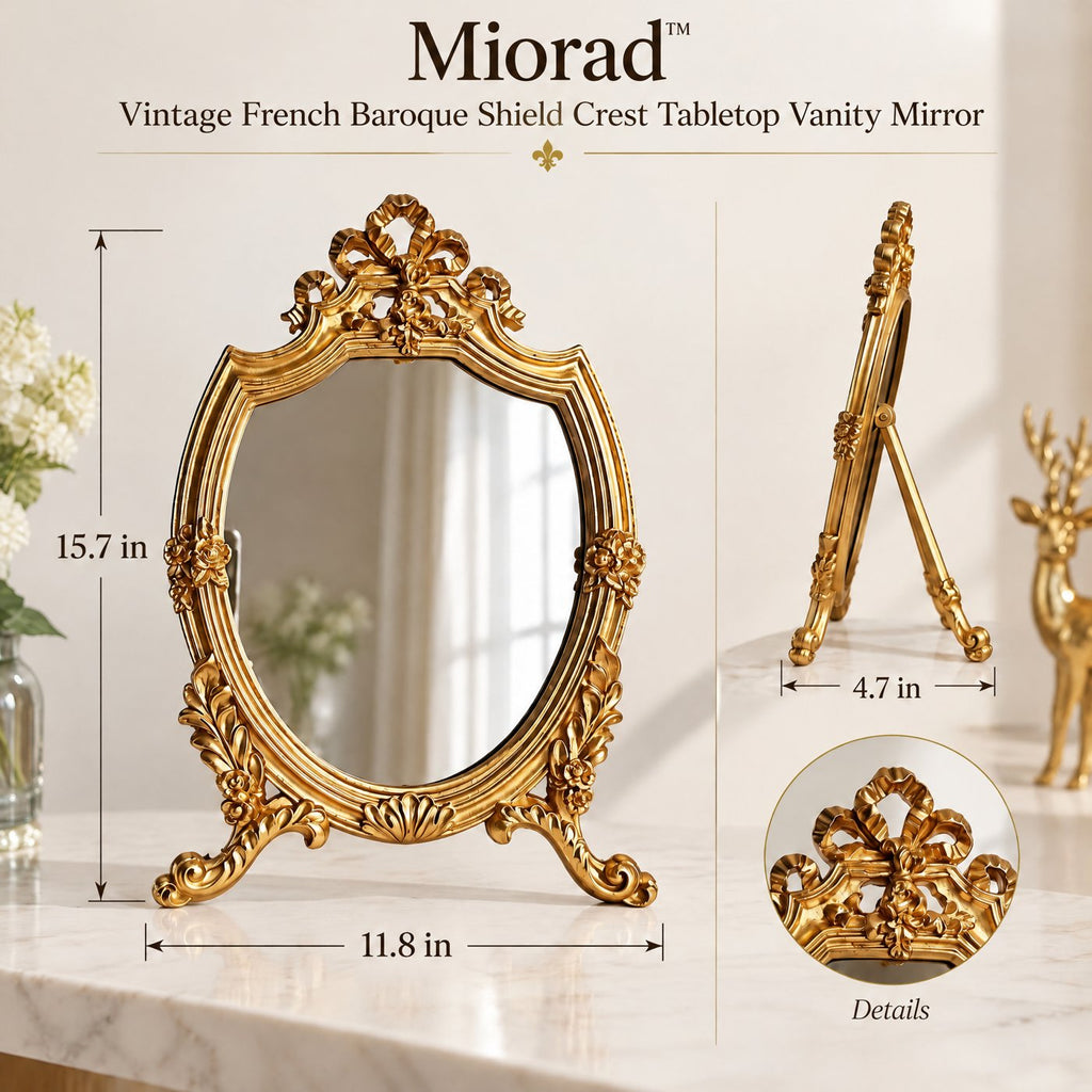 Miorad ornate gold baroque tabletop mirror - dimensions